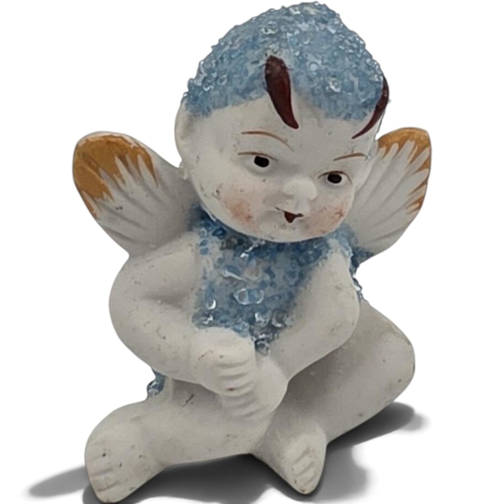 Bisque Sugar Butterfly Babies Figurine 1950's MCM Japan  Porcelain Blue Vintage